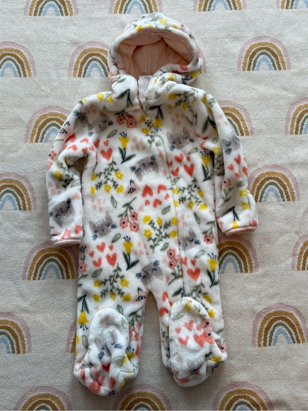 Little Beginnings 6-9m Floral Fleece One-Piece Hooded